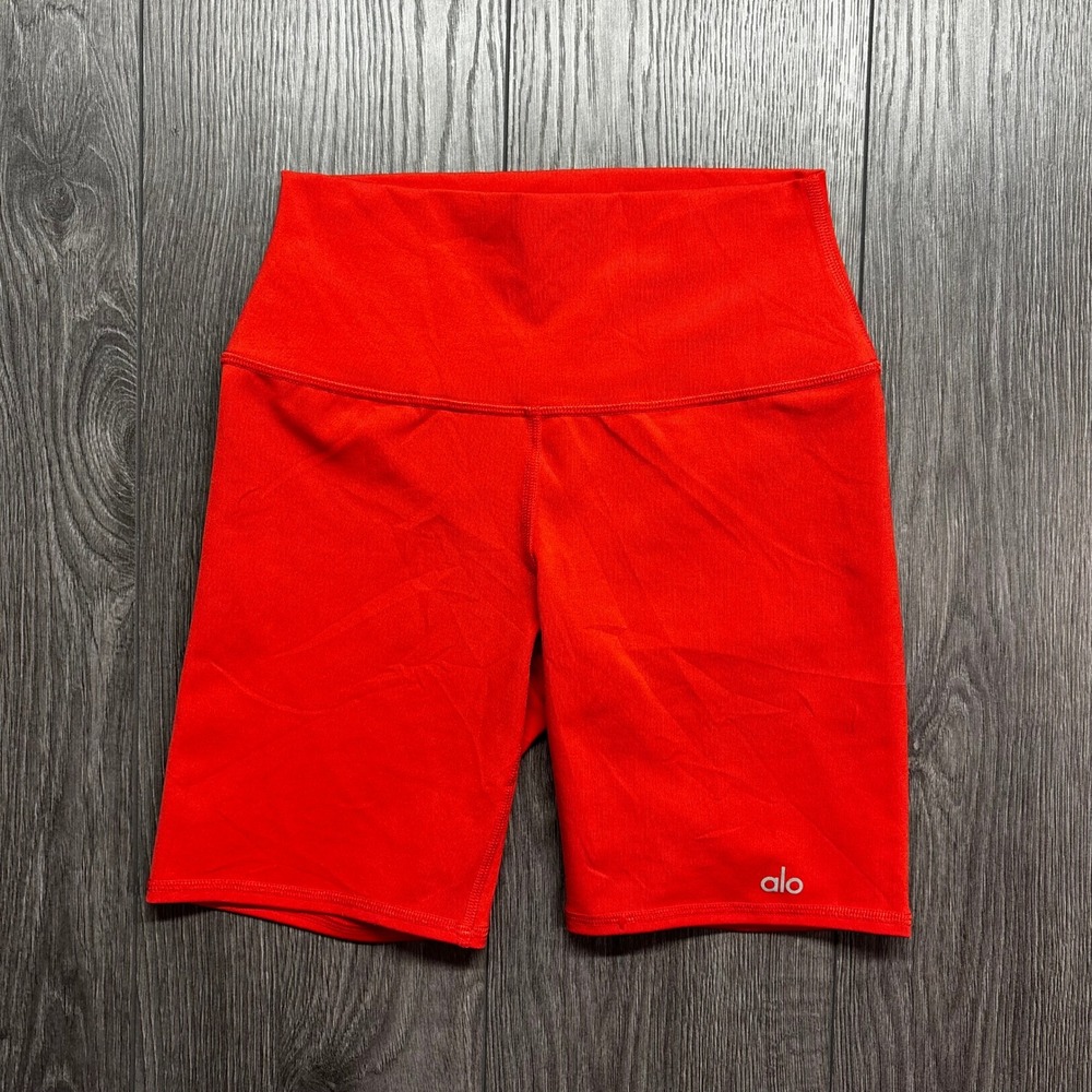 Alo Yoga Womens High Waist Biker Shorts Red XS Activewear Yoga Gym 7 Inch Inseam